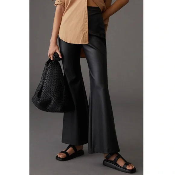 Anthropologie Hutch Faux Leather Pants New Black Flare Size 8 Medium Anthro NWT - Picture 2 of 10